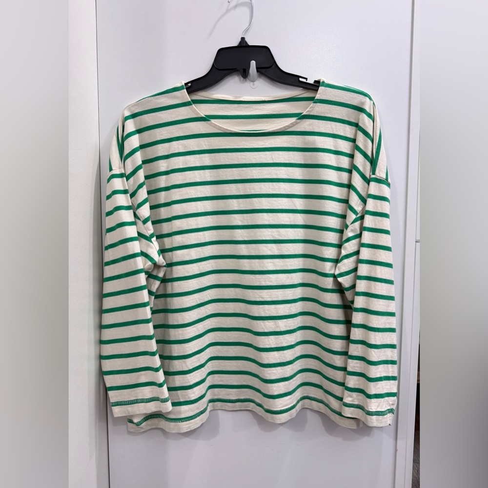 Maurices Green & Cream Striped Top